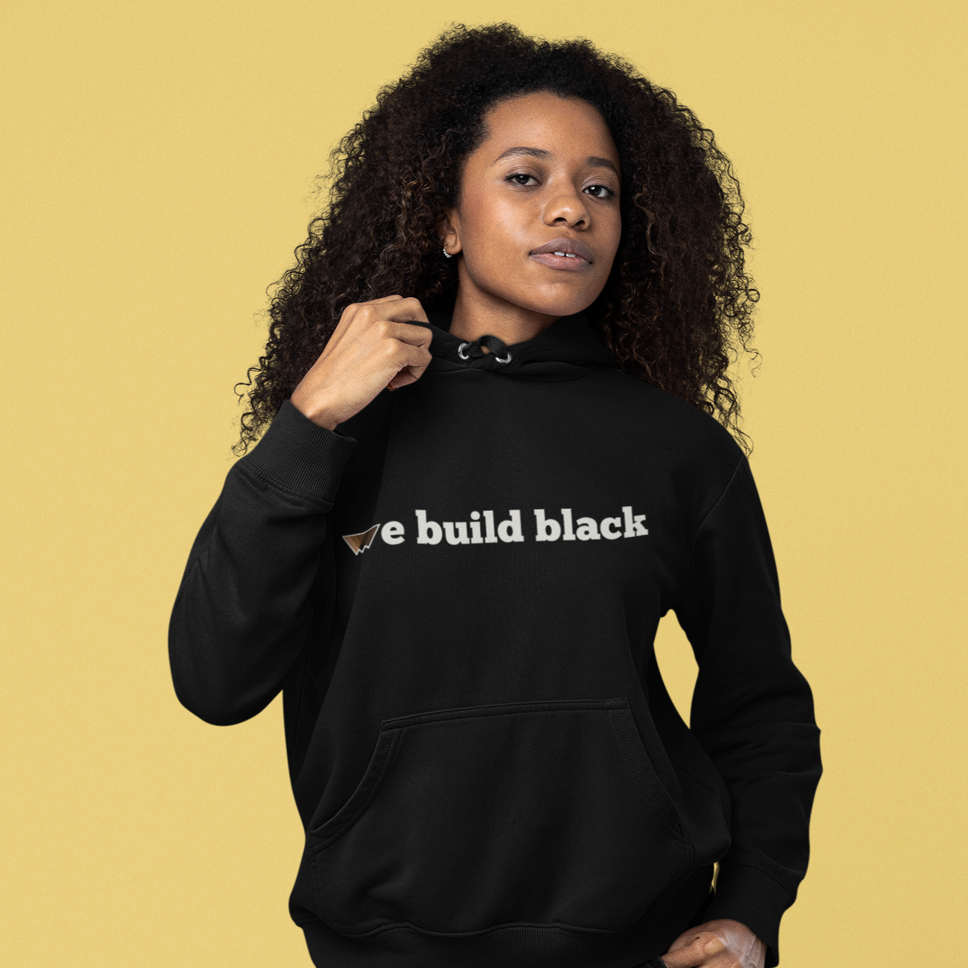 We Build Black logo sweatshirt with kangaroo pocket and drawstring hood in black